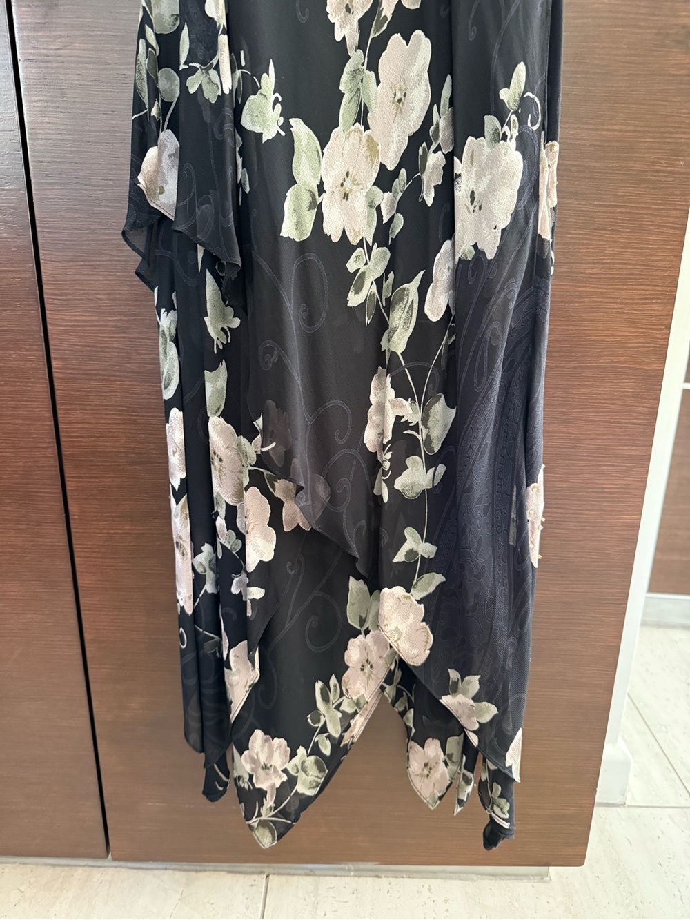 Eva Blue Black Floral Asymmetrical Mermaid Dress with Ivory Blooms - Picture 5 of 8